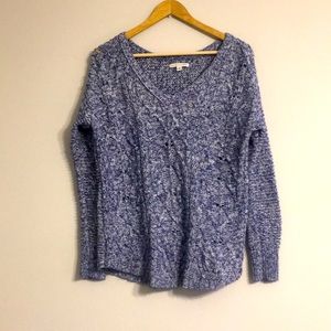 AEO Marled Blue Cable Knit V Neck Sweater Small